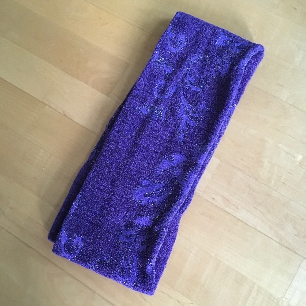 Purple + Silver Metallic Fleur de Lis Floral Infinity Scarf - Picture 8 of 14